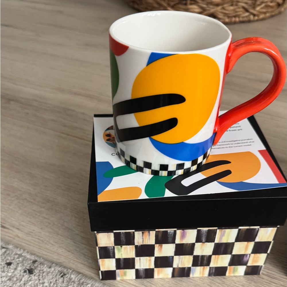 Mackenzie Childs Colorful Mug with Checkered Box